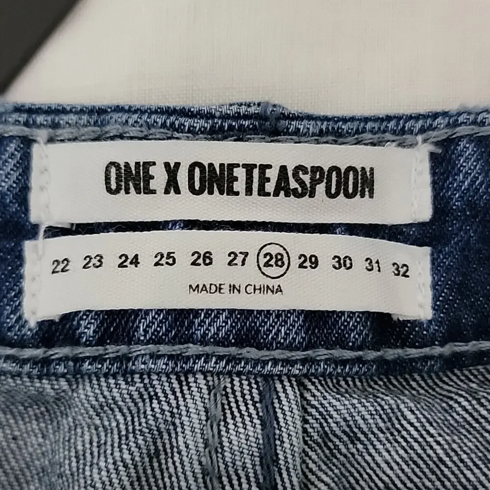 One‎ X One Teaspoon Acid Washed Destroyed Denim Jean Mini Skirt 28